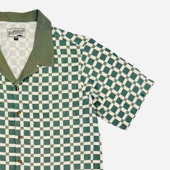 BOGEY BOYS by Macklemore, Tile Button Up Collar Shirt, Green/White, Size SM, NWT - Picture 7 of 11